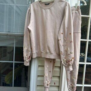 Driftwood 2-piece Floral Embroidered Sweat Suit/Outfit “Bohemia”, Size Small